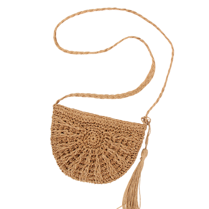 Brown Straw Cross‑Body Bag – Hand‑Woven Seaside Vacation Tote | noémi