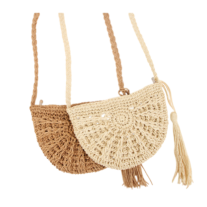 Brown Straw Cross‑Body Bag – Hand‑Woven Seaside Vacation Tote | noémi