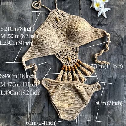 Knitted Lace Up Cutout Bikini with Hollow Design Two Piece Swimsuit for Women | noémi