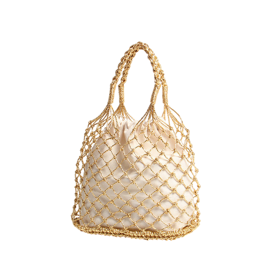 Gold Hollow-Out Straw Beach Tote – Woven Cut-Out Handbag | noémi