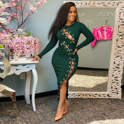 Womens Strappy Cutout Sunken Stripe Bodycon Dress | noémi