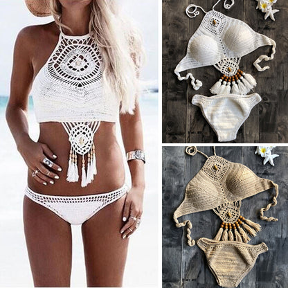 Knitted Lace Up Cutout Bikini with Hollow Design Two Piece Swimsuit for Women | noémi