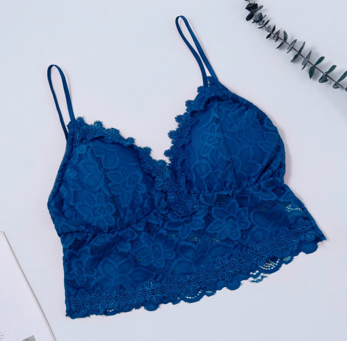 Hollow Out Lace Wireless Triangle Cup Bra with Thin Straps Backless Design | noémi