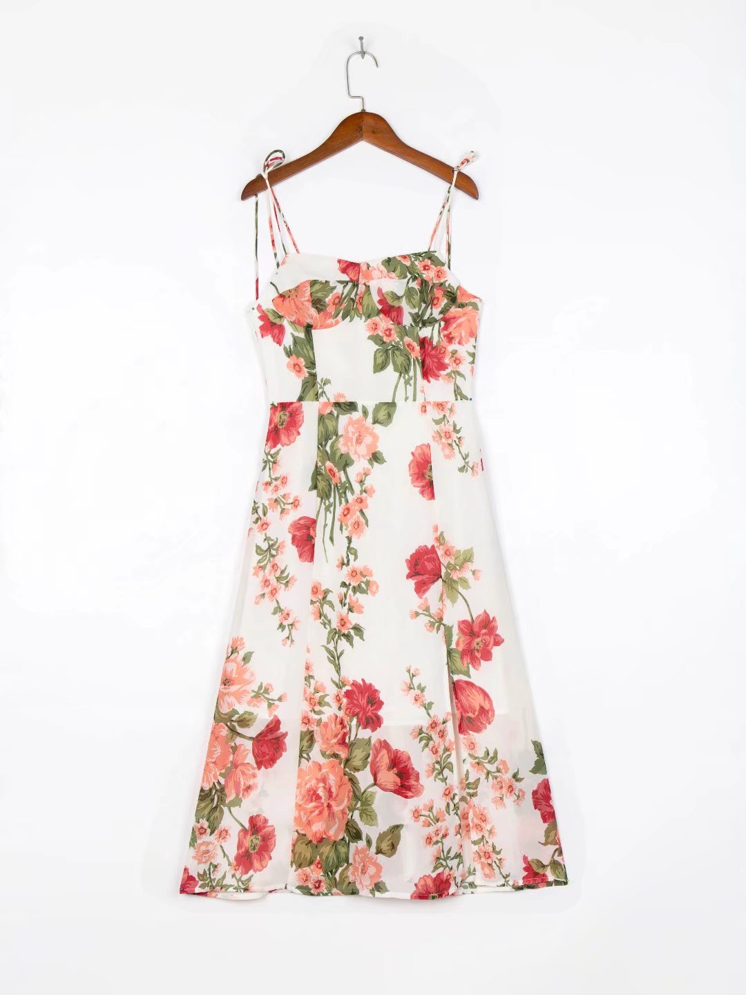 Floral Lace Up Strap A Line Mid Length Dress | noémi