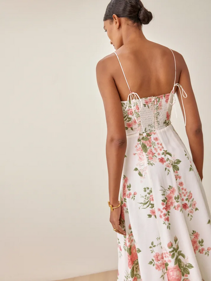 Floral Lace Up Strap A Line Mid Length Dress | noémi