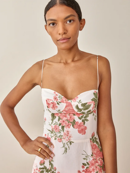 Floral Lace Up Strap A Line Mid Length Dress | noémi