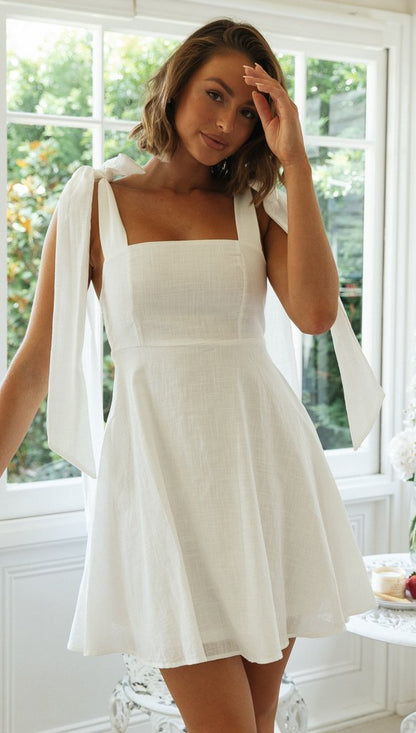 Womens Slim Fit Mini Dress with Shoulder Bow Tie Straps Lace Up | noémi