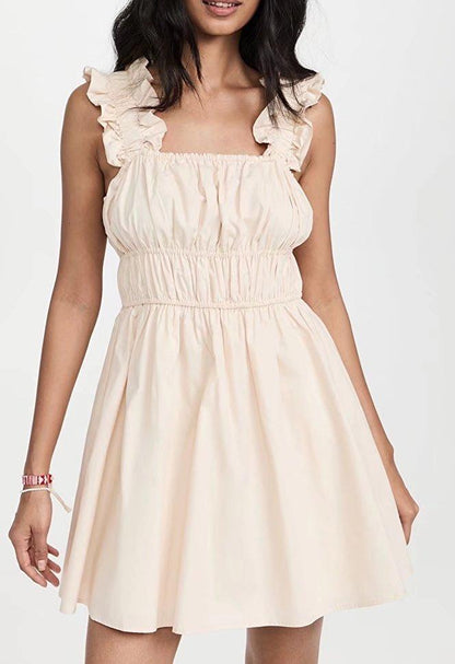 Womens Slim Fit Dress | Solid Color Ruffled Straps Waist Cinch | noémi