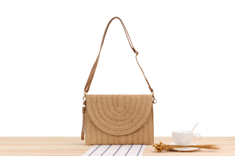 Handmade Straw Shoulder Bag | Woven Paper Braid Beach Purse with Magnetic Closure | noémi