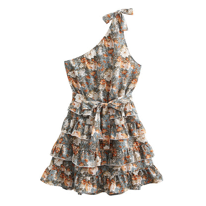 Backless Lace Up Off Shoulder Printed Dress | noémi