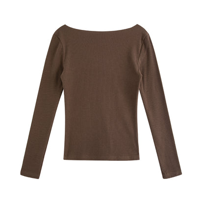 V Neck Long Sleeve Pullover Top with Chest Cutout and Slim Fit | noémi