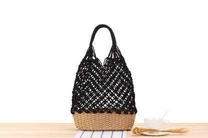 Hollow Out Cutout Shoulder Straw Bag | Handmade Woven Mesh Tote for Beach  | noémi