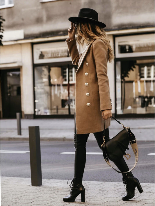 Womens Double Breasted Woolen Overcoat | Long Blazer Coat | noémi