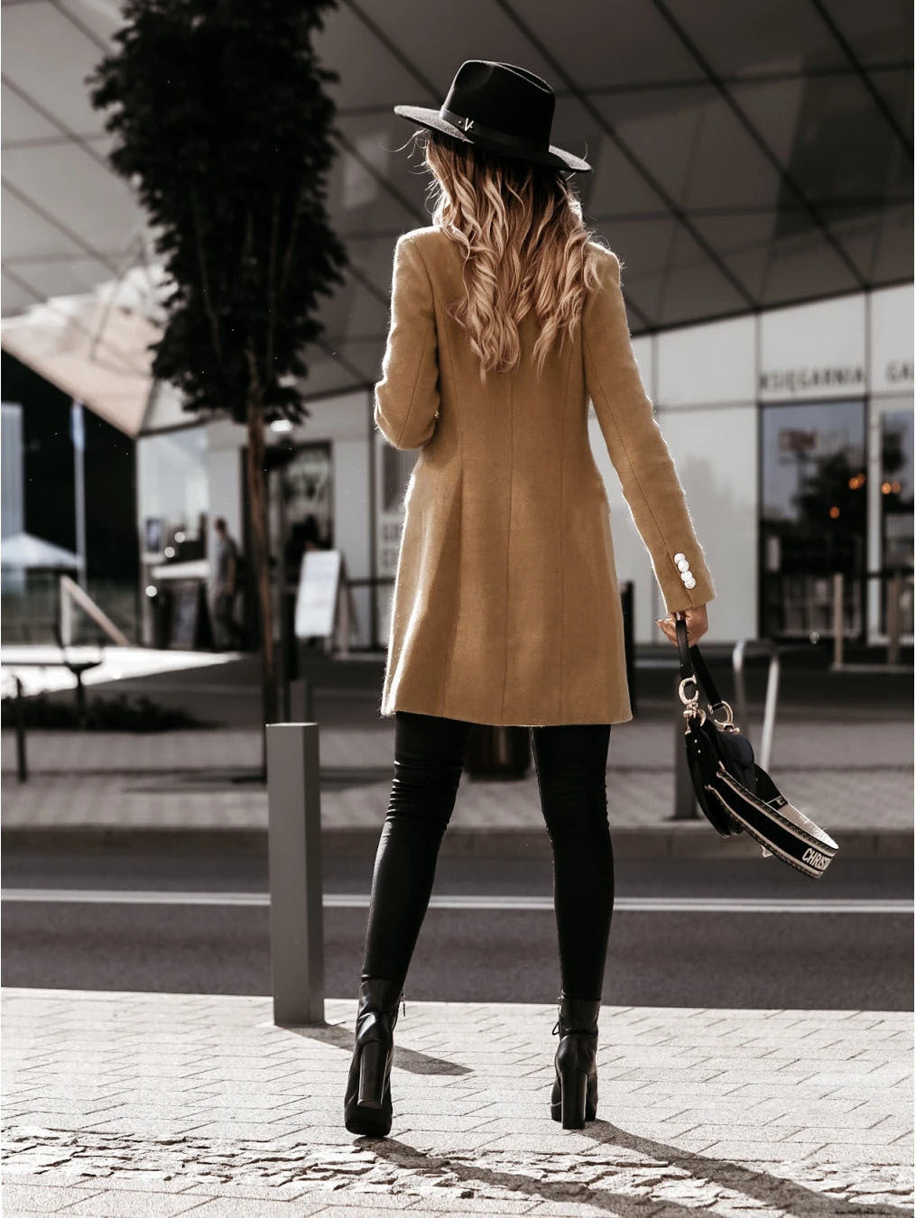 Womens Double Breasted Woolen Overcoat | Long Blazer Coat | noémi
