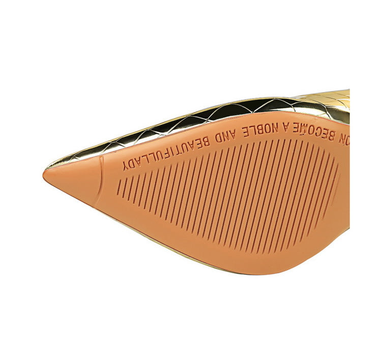 Retro Gold Pointed Toe Stiletto Heels | Shiny Metal Croc Pattern, Super High Heel Pumps | noémi