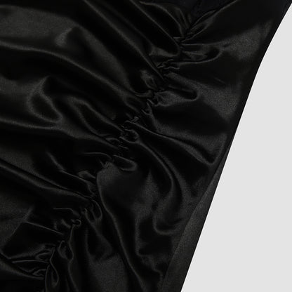 Black Satin Bodycon Mini Dress | Lace Corset Waist | noémi