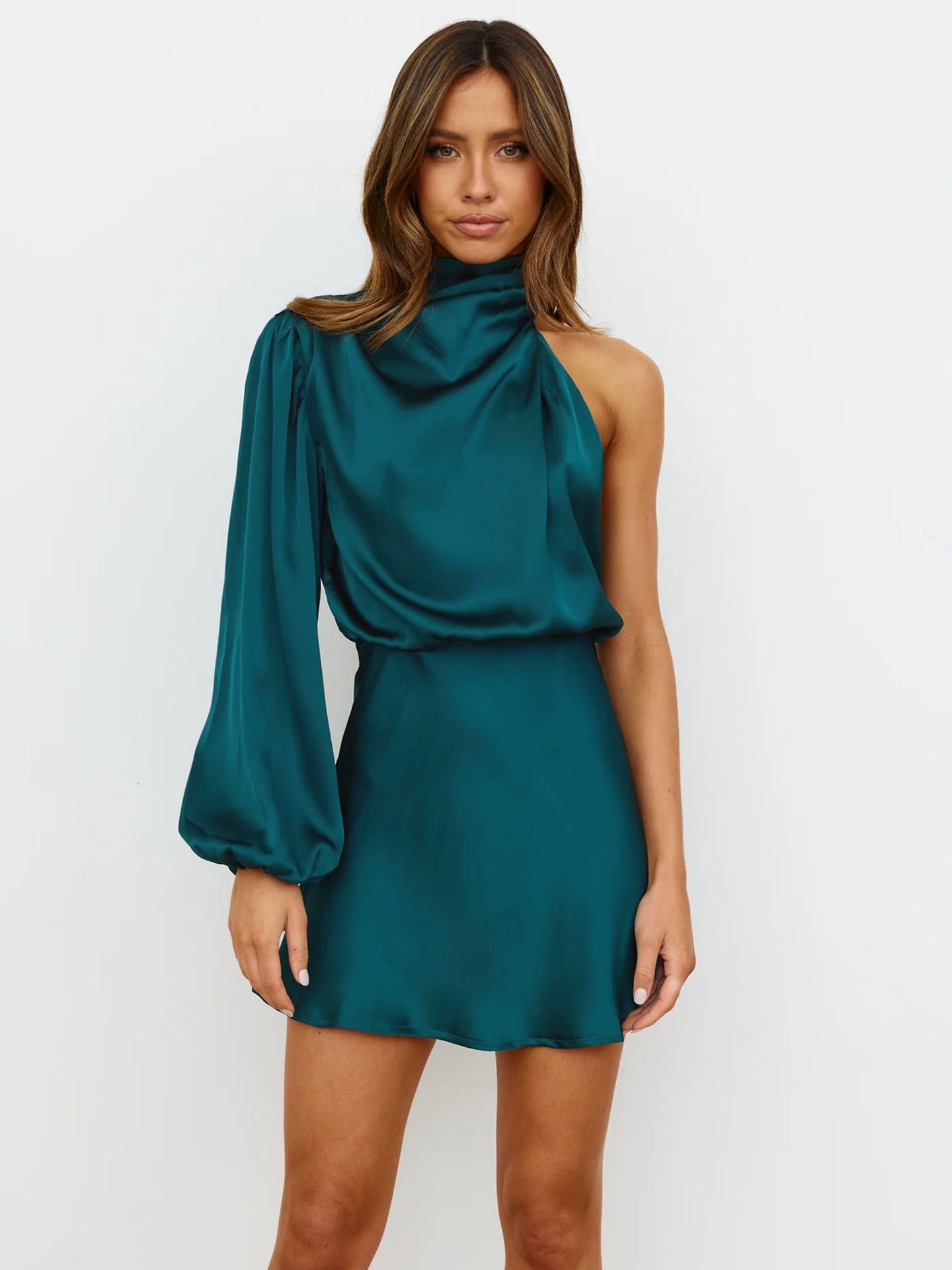 One Shoulder Satin Dress | Long Sleeve | noémi