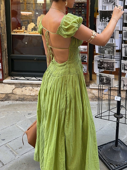 Womens Puff Sleeve Dress | Backless, Square Neck | noémi