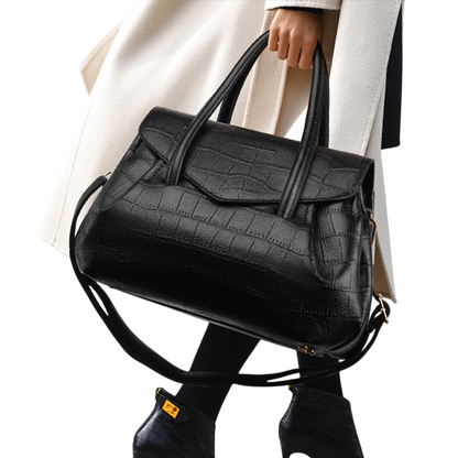 Large Black Croc‑Pattern Tote Shoulder Bag – Office Carryall | noémi