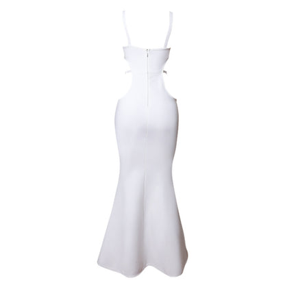 White One Shoulder Cutout Dress with Side Slit | Long Fitted Design for Women | noémi