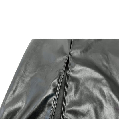 Womens Faux Leather Skirt Set | Slim Fit Vest Slit Skirt Two Piece Outfit | noémi