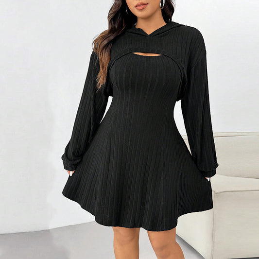 Ribbed Knit Long Sleeve Mini Dress with Keyhole Detail | noémi