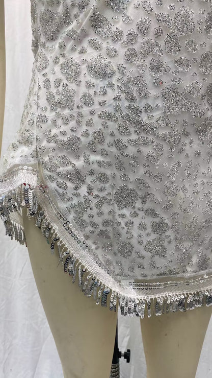 Womens One Shoulder Cutout Metallic Maxi Dress with Long Sleeves | noémi