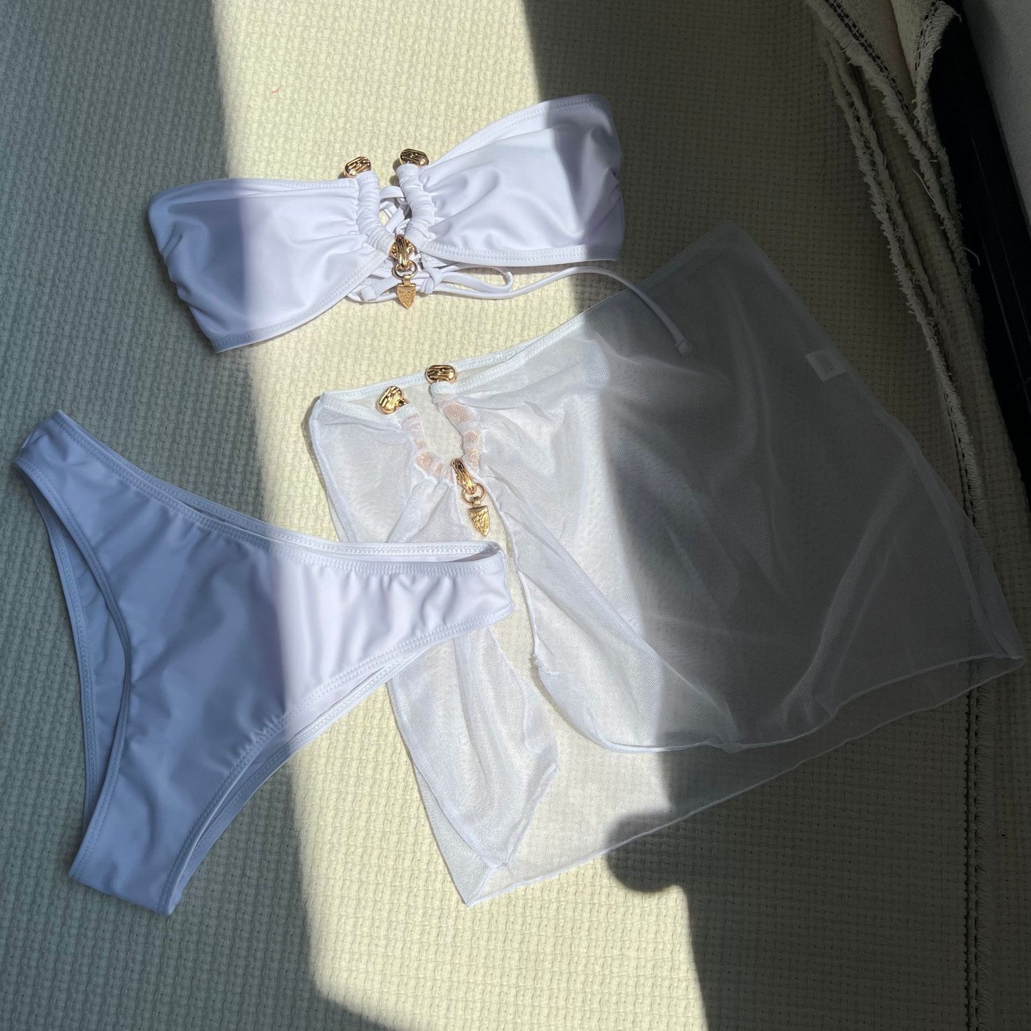 Womens Three Piece Mesh Bikini Set | Solid Color Tube Top Swimwear | noémi