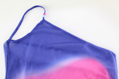 Printed Slim Fit Slit Dress |  Diagonal Collar, Bare Back, Spaghetti Straps | noémi