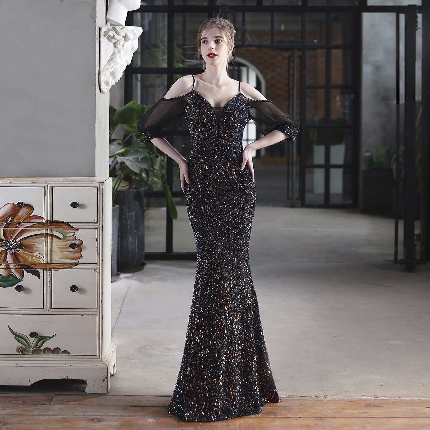 Sequin Toast Dress | Long Slim Fit Fishtail Gown | noémi