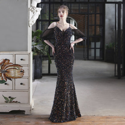 Sequin Toast Dress | Long Slim Fit Fishtail Gown | noémi