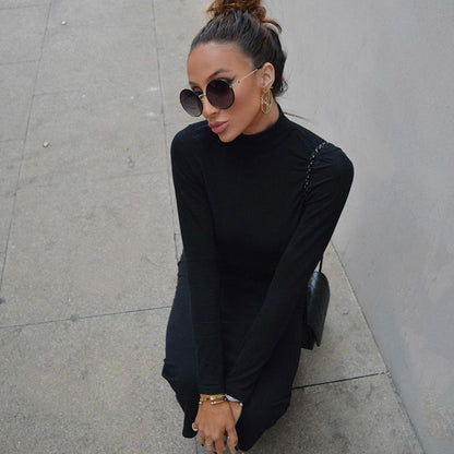 Backless Turtleneck Long Sleeve Bodycon Dress | noémi