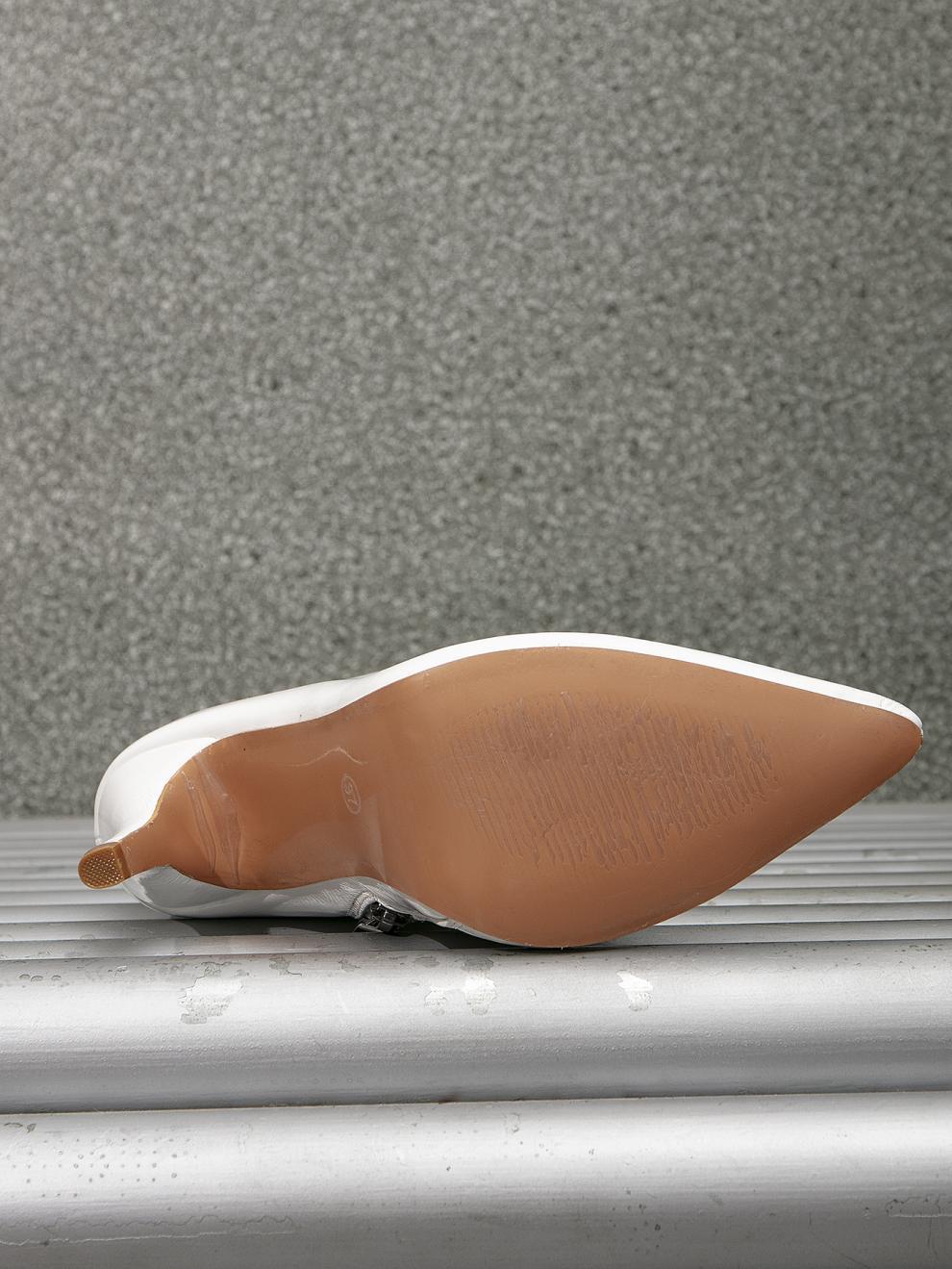 White Pleated Pointed Toe High Heel Ankle Boots | British Style Stiletto Booties for Women | noémi