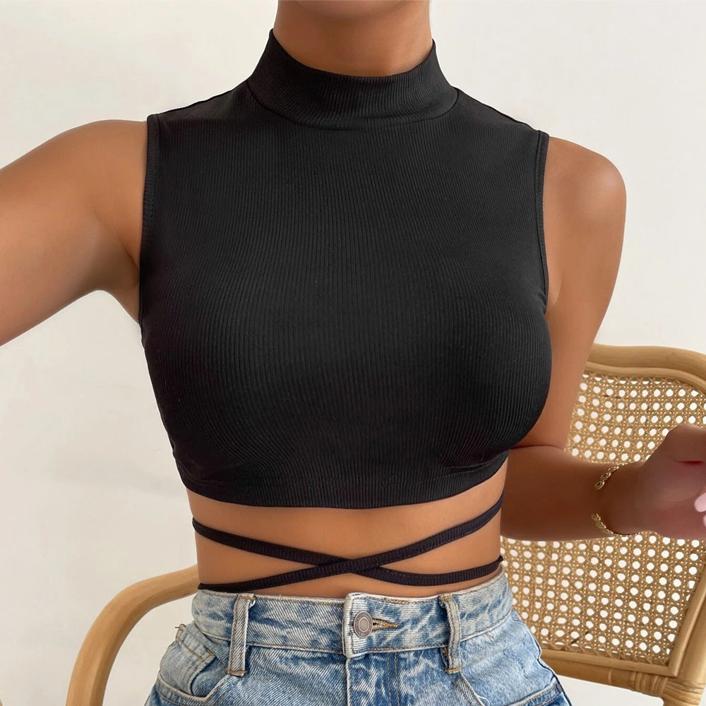 Lace Up Backless Crop Top | Sleeveless High Neck Slim Fit | noémi
