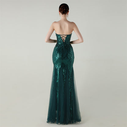 Strapless Beaded Sequin Mesh Dress | Cross Strap Floral Cocktail | noémi