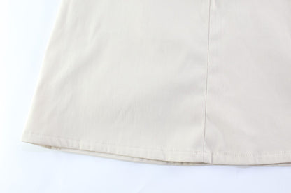 High Neck Seam Detail Mini Dress | Structured Sleeveless ALine in Sand Beige | noémi