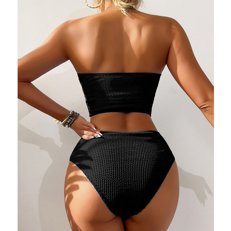 Women’s Textured Tube Top Bikini Set | Strapless HighWaist Swimsuit | noémi