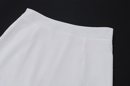 Two Piece White Satin Set | V Neck Halter Crop Top Low Waist Slit Maxi Skirt | noémi