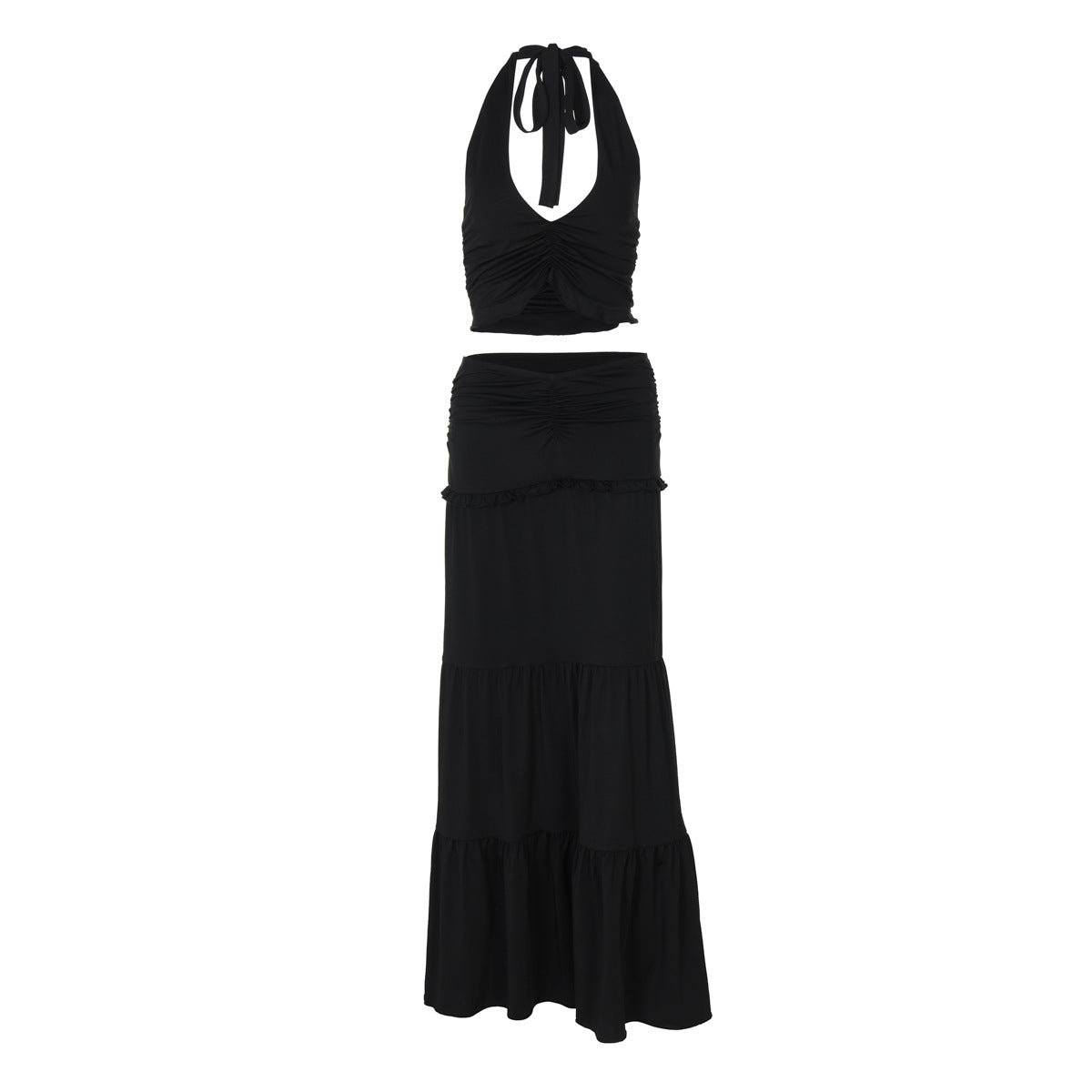 Women’s Two Piece Summer Set | Lace Halterneck Crop Top & Tiered Maxi Skirt | noémi