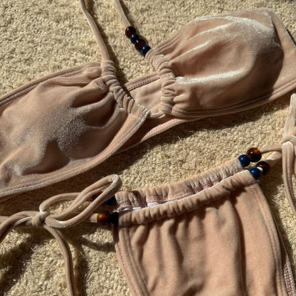 Velvet Beaded Bikini Set with Lacing and Split Detail | noémi