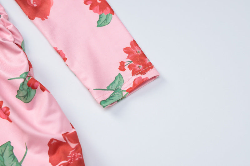 Printed Long Sleeve Ruffle Dress | Square Neck Fitted Waist | noémi