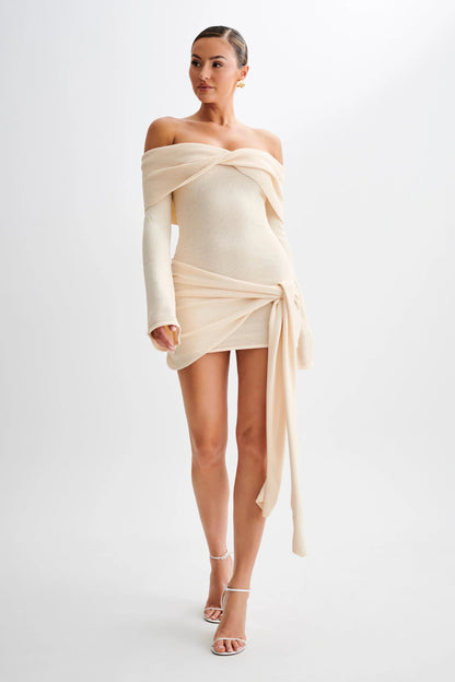 Strapless Lace Up Knitted Dress with Long Sleeves | noémi