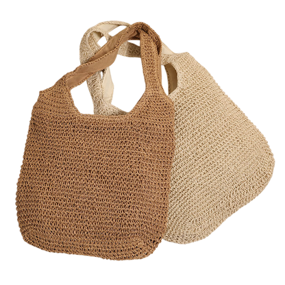 Large-Capacity Straw Shoulder Tote Bag – Dual-Handle Woven, Natural Beige | noémi