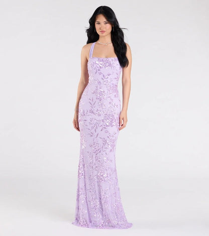 Maxi Dress | Floral Lace Gown, Square Neck, Backless Tie Up Formal Dress | noémi