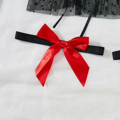 Womens Lace Up Cutout Lingerie Set with Bow Suspender and Matching Headband | noémi