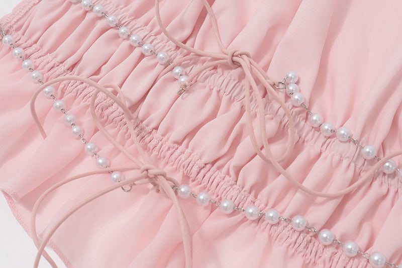 Women’s Cutout Halter Top | Pleated Pink Vest | noémi