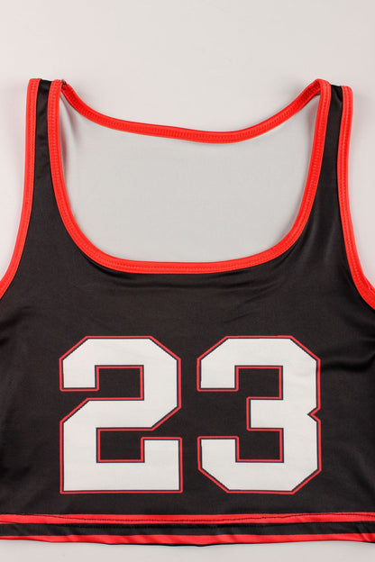 Color Contrast Printed Slim Fit Sexy Sports Vest & Drawstring Shorts Two Piece Set | noémi