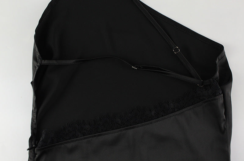 Slim Fit Backless Dress | Diagonal Collar Long Length | noémi