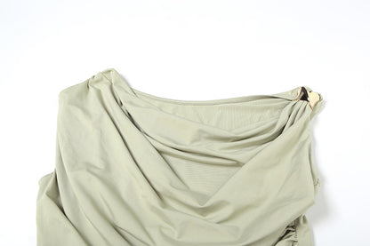 Diagonal Drape Sleeveless Top | Slim Fit & Ruched Design | noémi