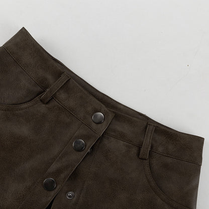 Women's Retro Faux Leather Skirt Set | Long Sleeve Cutout Top & High Waist Skirt | noémi